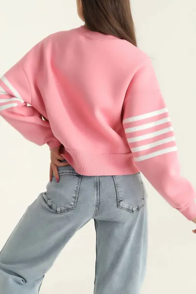Pembe Çizgili Şardonlu İki İp Bayan Sweat 303893