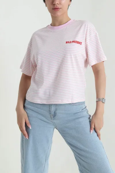 Pembe Çizgili Süprem Kadın Tişört 464713