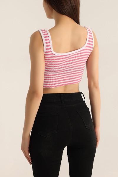 Pembe Çizgili Tasarım Crop Üst 178141