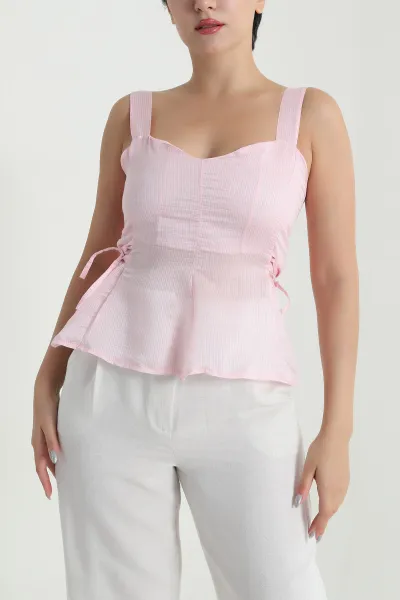 Pembe Çizgili Transparan Kadın Bluz 480533
