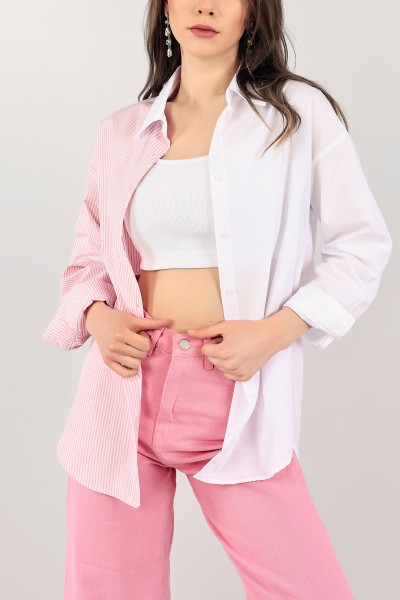 Pembe Çizgili Yeni Sezon Poplin Gömlek 112473