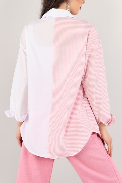 Pembe Çizgili Yeni Sezon Poplin Gömlek 112473