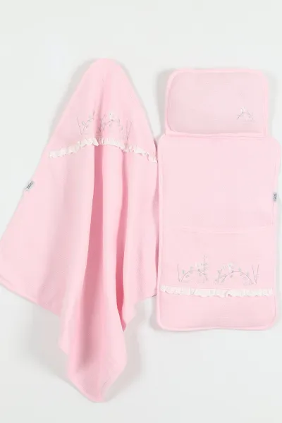 Pembe Dalda Kuş Nakışlı 3'lü Bebek Alt Açma Seti 427774