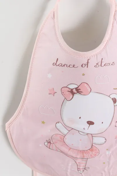 Pembe Dans Eden Ayı Desenli Sıvı Geçirmez  Bebek Mama   Önlüğü 456254