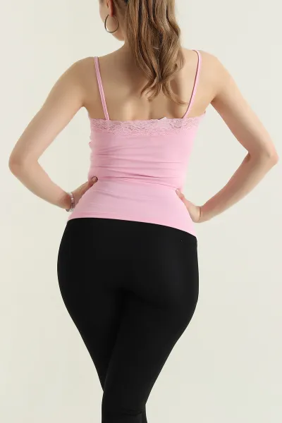 Pembe Dantelli İp Askılı Scuba Kadın Bluz 432375