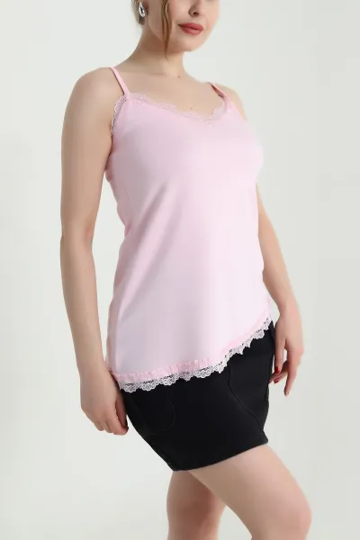 Pembe Dantelli Modal Kadın Bluz 468044