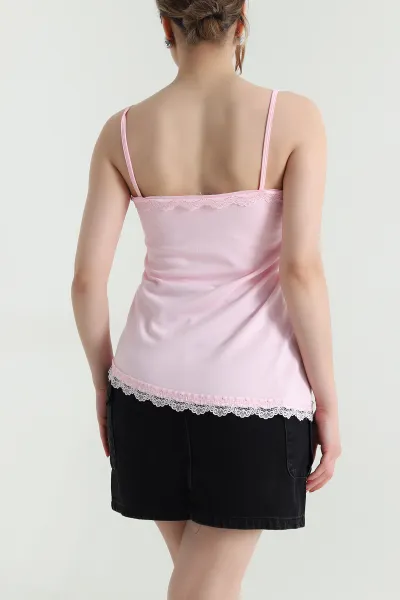 Pembe Dantelli Modal Kadın Bluz 468044