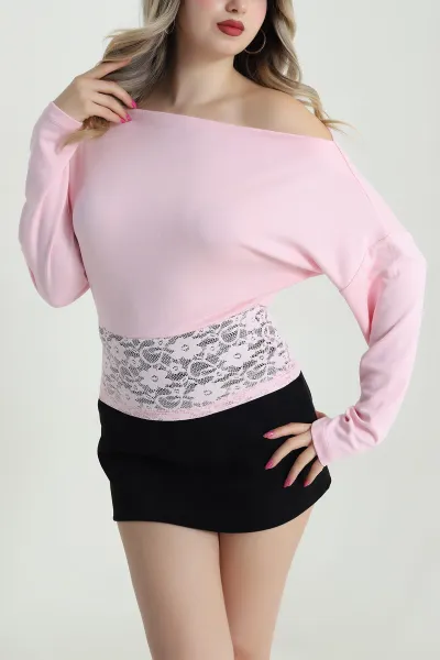 Pembe Dantelli Modal Kadın Bluz 483728