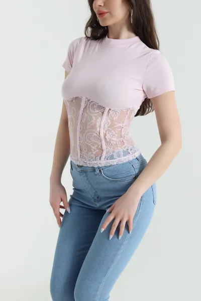 Pembe Dantelli Oysho Kadın Bluz 447552