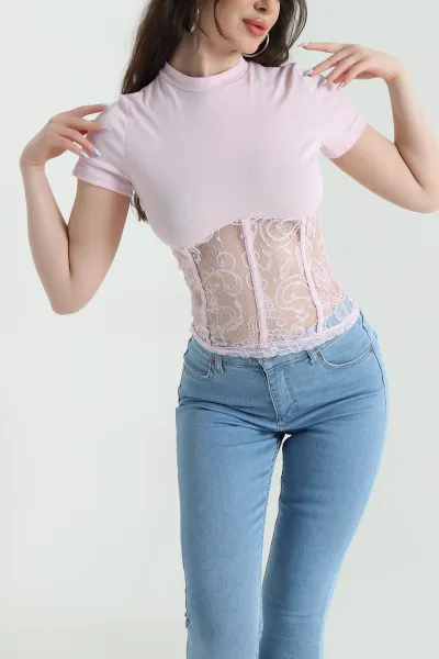 Pembe Dantelli Oysho Kadın Bluz 447552