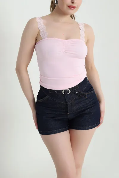 Pembe Dantelli Scuba Kadın Blız 460275