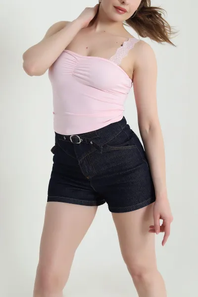 Pembe Dantelli Scuba Kadın Blız 460275