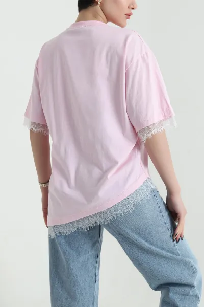Pembe Dantelli Süprem Kadın Bluz 453693
