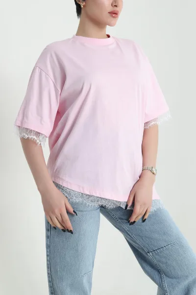 Pembe Dantelli Süprem Kadın Bluz 453693