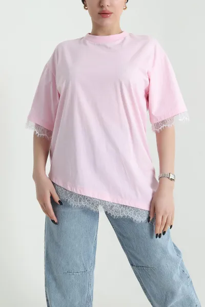 Pembe Dantelli Süprem Kadın Bluz 453693