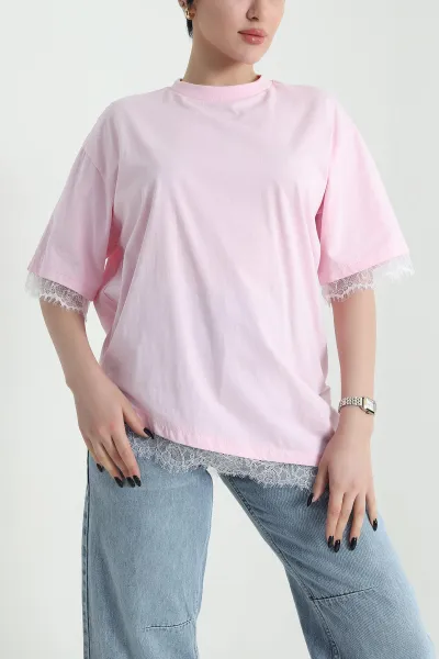 Pembe Dantelli Süprem Kadın Bluz 453693