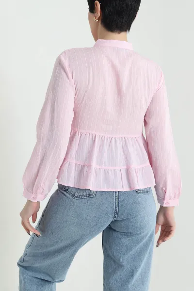 Pembe Dantelli Tencel Kadın Gömlek 455175