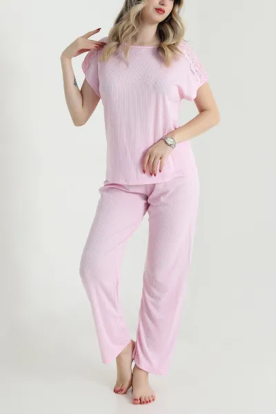 Pembe Dantelli Viskon Kadın İkili Takım 473075