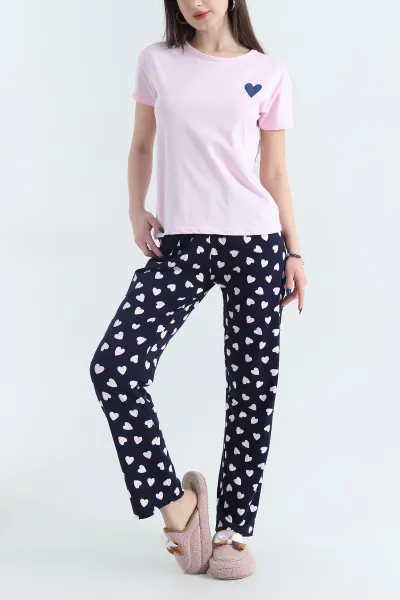 Pembe Desenli Kadın Penye Pijama Takımı 341721