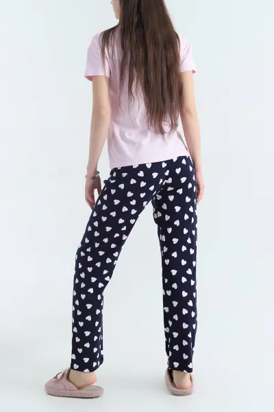 Pembe Desenli Kadın Penye Pijama Takımı 341721