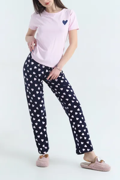 Pembe Desenli Kadın Penye Pijama Takımı 341721