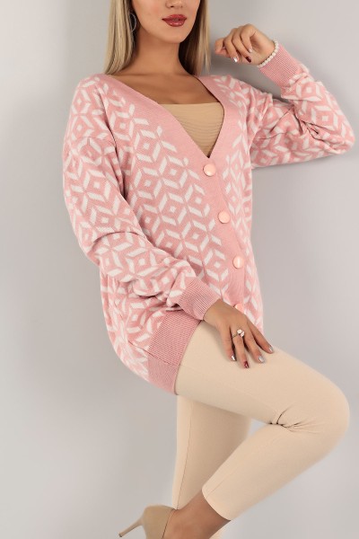 Pembe Desenli Bayan Triko Hırka 133355