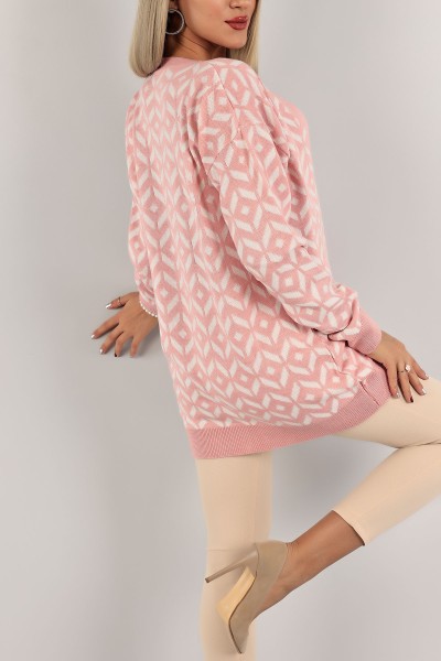 Pembe Desenli Bayan Triko Hırka 133355