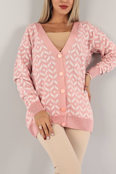 Pembe Desenli Bayan Triko Hırka 133355