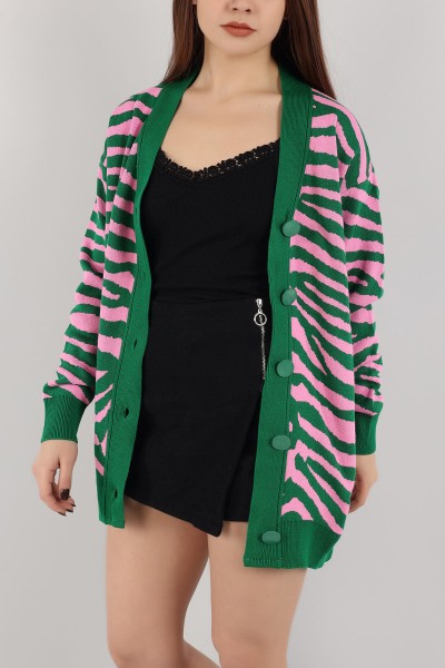 Pembe Desenli Bayan Triko Hırka 151286