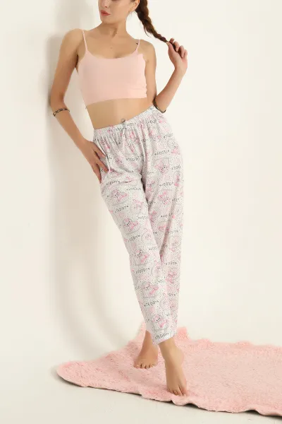Pembe Desenli Beli Lastikli Pijama Altı 287938