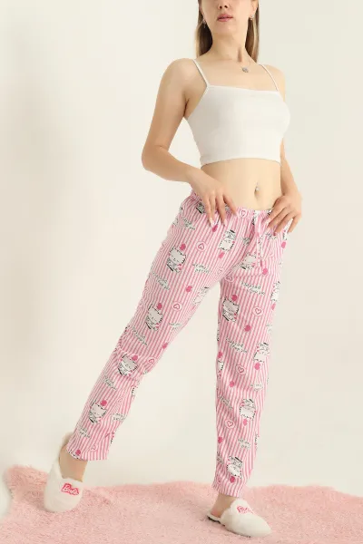 Pembe Desenli Beli Lastikli Pijama Altı 288749