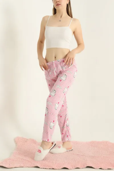 Pembe Desenli Beli Lastikli Pijama Altı 288749