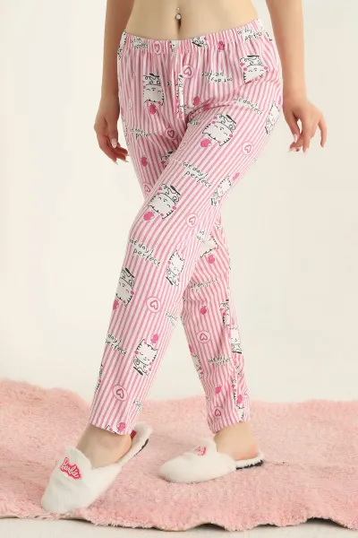 Pembe Desenli Beli Lastikli Pijama Altı 288749