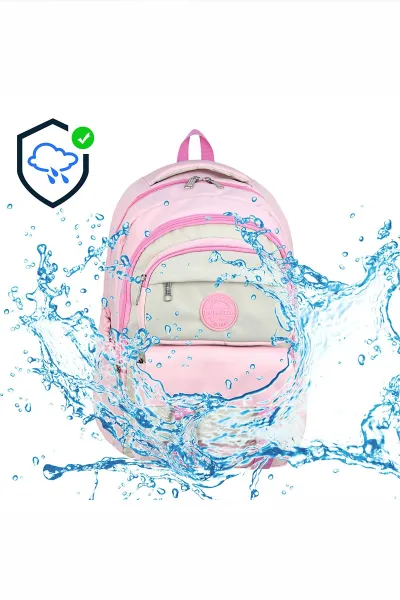 Pembe Desenli Su Geçirmez Bol Gözlü Sırt Çantası 485551