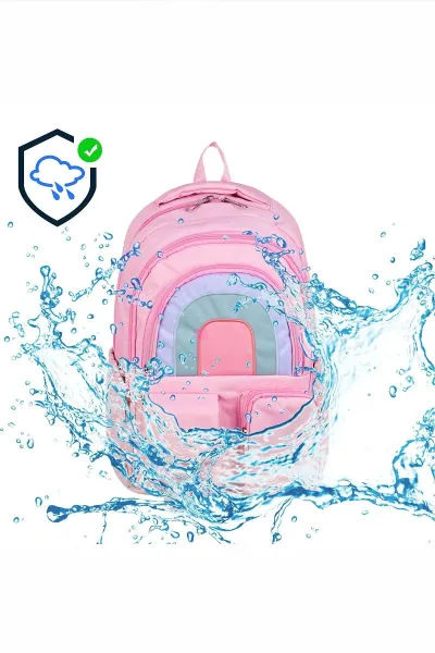 Pembe Desenli Su Geçirmez Bol Gözlü Sırt Çantası 485593