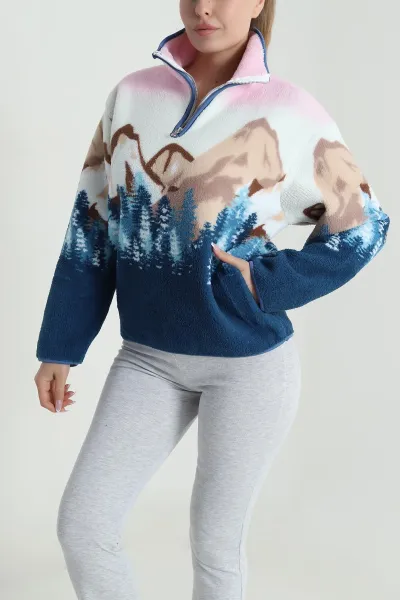 Pembe Desenli Teddy Kadın Sweat 485143