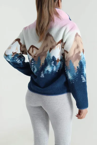 Pembe Desenli Teddy Kadın Sweat 485143