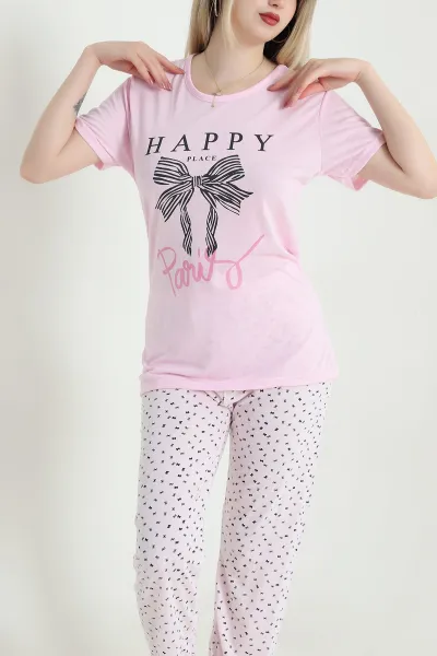 Pembe Desenli Viskon Kadın Pijama Takımı 466619