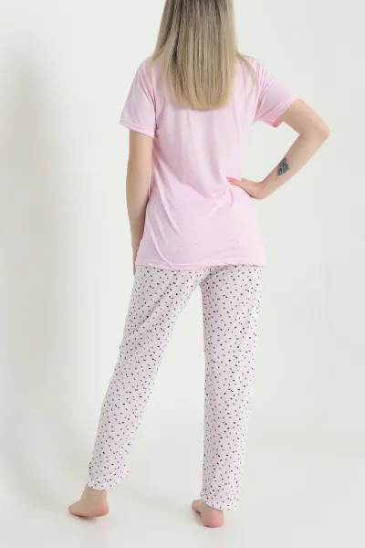 Pembe Desenli Viskon Kadın Pijama Takımı 466619
