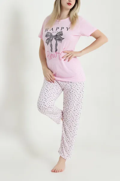 Pembe Desenli Viskon Kadın Pijama Takımı 466619