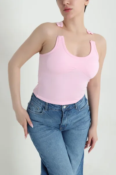 Pembe Destekli Scuba Kadın Bluz 459355