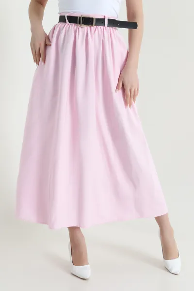 Pembe Diagonal Modal Kemerli Salaş Kadın Etek 446052