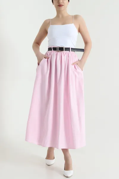 Pembe Diagonal Modal Kemerli Salaş Kadın Etek 446052