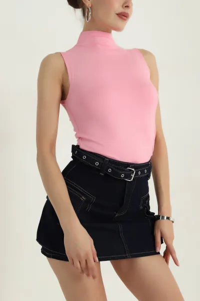Pembe Dik Yaka Kadın Viskon Bluz 381593