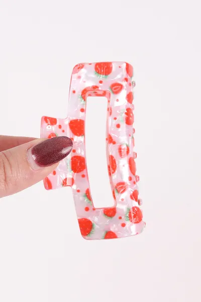 Pembe Dikdörtgen Model Meyve Baskılı Kemik Mandal Toka 464272