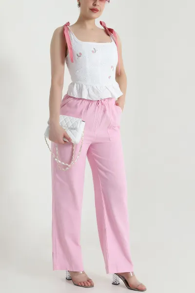 Pembe Dimi kumaş Beli Lastikli Kadın Pantolon 470566