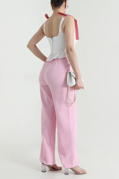 Pembe Dimi kumaş Beli Lastikli Kadın Pantolon 470566