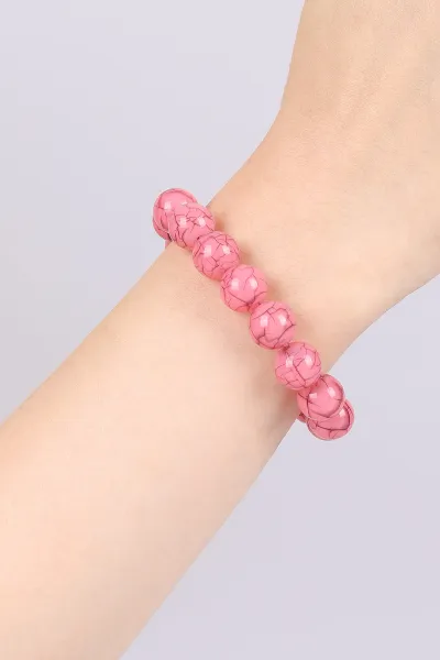 Pembe Doğal Taş Unisex Lastikli Bileklik 468945