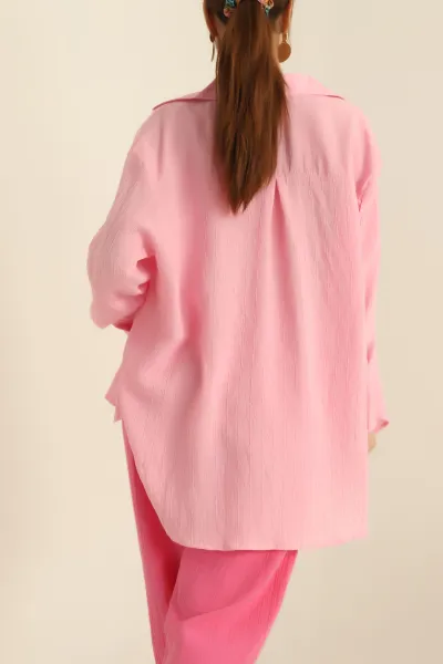 Pembe Dokuma Balık Sırtı Bayan Gömlek 279832