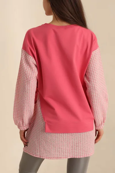Pembe Dokuma Kol Garnili İki İp Tunik 245349